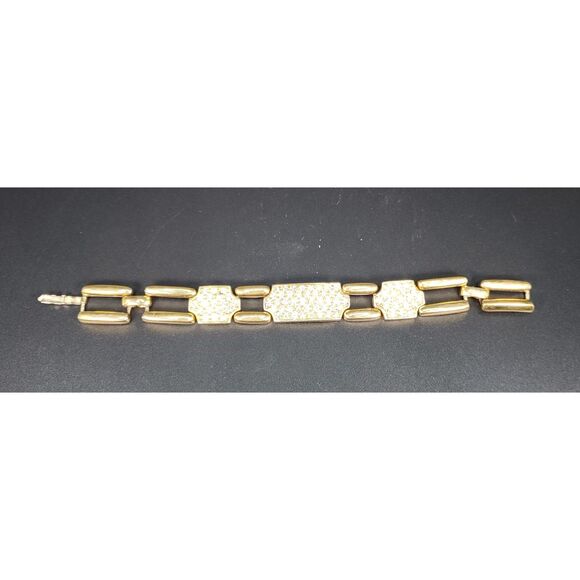 Vintage Napier Gold Tone Rhinestone Link Bracelet Signed Panel Design - Picture 2 of 10